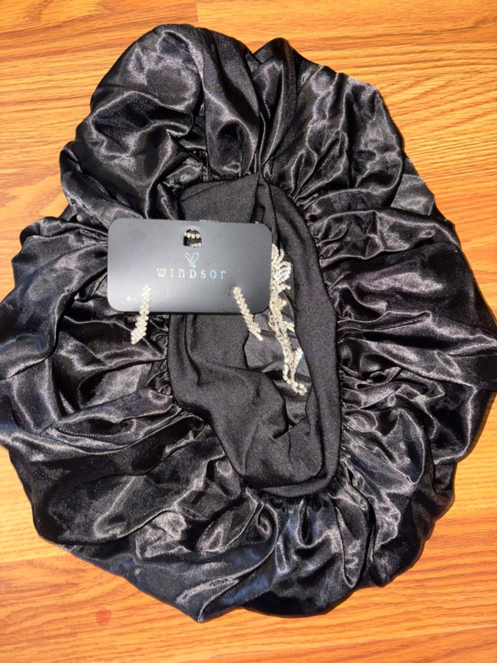 Windsor Black Satin Hair Bonnet